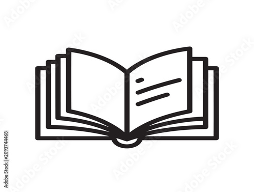 Open book icon. Line art flip book symbol. Education reading graphic.