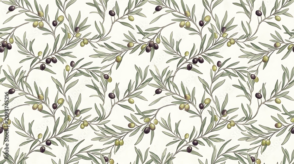 Fototapeta premium Seamless pattern with olive branches and olives isolated on white background