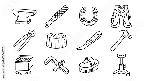 Konstfotografi Farrier tools outline icon set