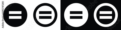Photos Equal Sign Circle Icons Set with Solid and Outline Variations on Contrast Black