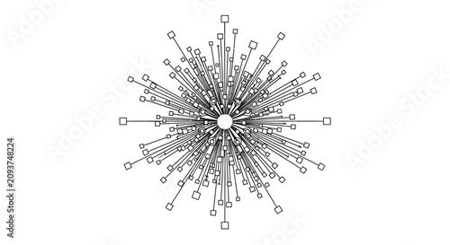 Quadro su tela Abstract representation of a complex network structure with radiating lines and nodes, resembling a starburst or a neural network