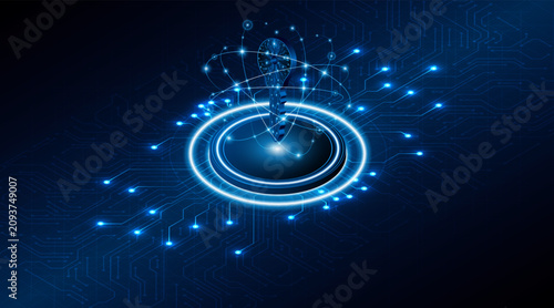 Digital key on a futuristic circuit board background. Symbolizes cybersecurity, data encryption, and advanced network protection systems.
