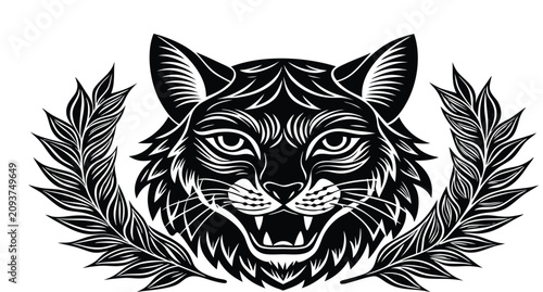 Quadro su tela A high-contrast, black-and-white ink illustration centered on a cream-colored background