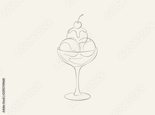 Continuous line art illustration of a hand holding a delicious ice cream cone.