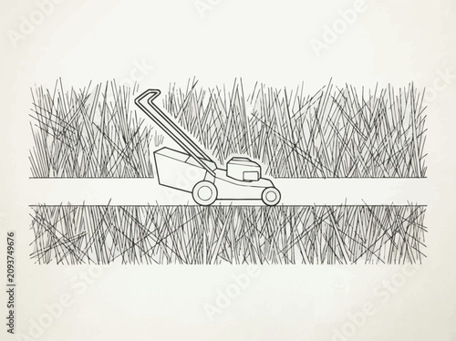 Continuous Line Art of Wheelbarrow with Gardening Soil and Hand Tools