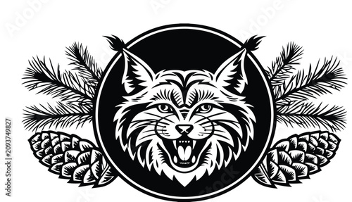Foto A high-contrast, black-and-white ink illustration centered on a cream-colored background