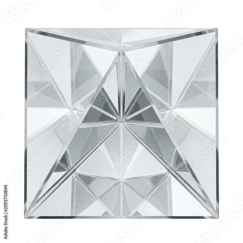 Geometric glass panel with diamond-shaped prismatic reflections against white background.