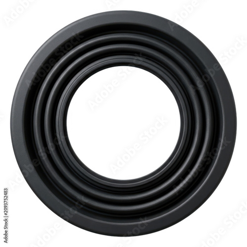 Black rubber o-ring with smooth inner and outer edges against white background.