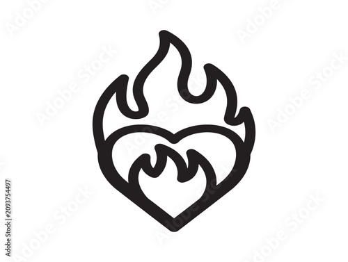 Burning heart icon. Flaming love symbol. Passionate romantic vector art.