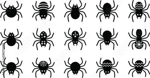 Obraz na płótnie Assorted spider silhouettes and graphic design elements with arachnid halloween