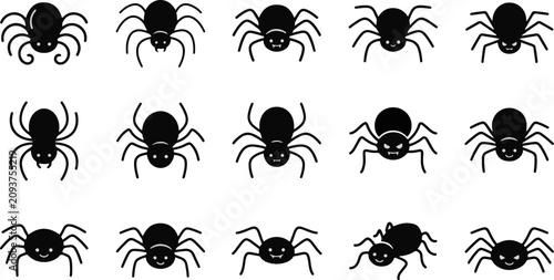Fotografía Set of black spider icons for web and graphic design with silhouette arachnid ha