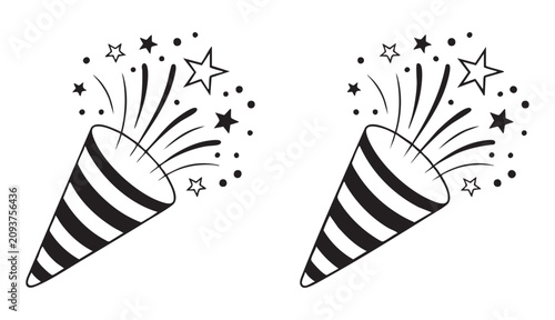 Foto Party popper icon set showing festive streamers and confetti exploding for celebratory occasions
