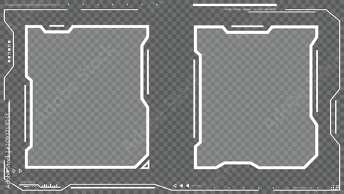 Versus vector template background. Battle or competition concept template. White frames on transparent background. Sport or fighting competitors. Modern futuristic frame for 16:9 screen overlay. 
