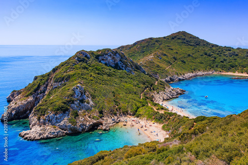 Corfu, Greece. Aerial view of Porto Timoni beach.