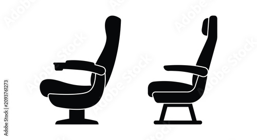 Принти на полотні Two airplane seats in different recline positions black silhouette seat aircraft