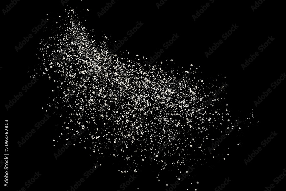Obraz premium Silver Metallic Glitter Dust Splash On Black Background Luxury Particle Decoration Backdrop