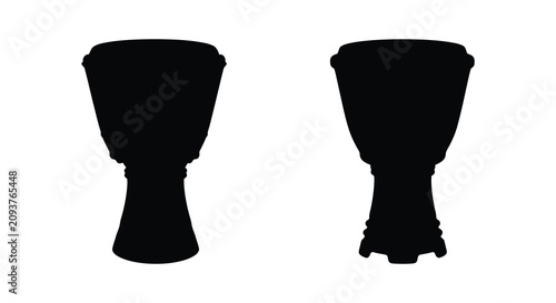 Photos Two djembe drums depicted as black silhouettes against a white background silhou