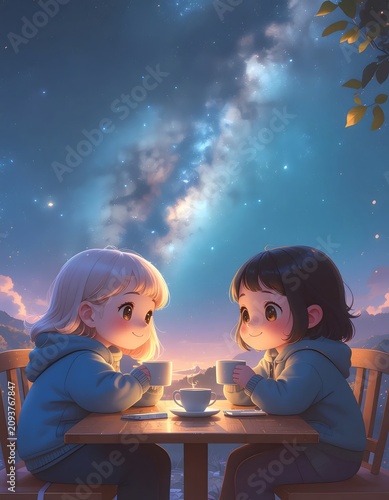 Two children playing video game in dark room.