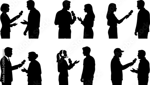 Set of silhouettes of people interviewing each other vector illustration