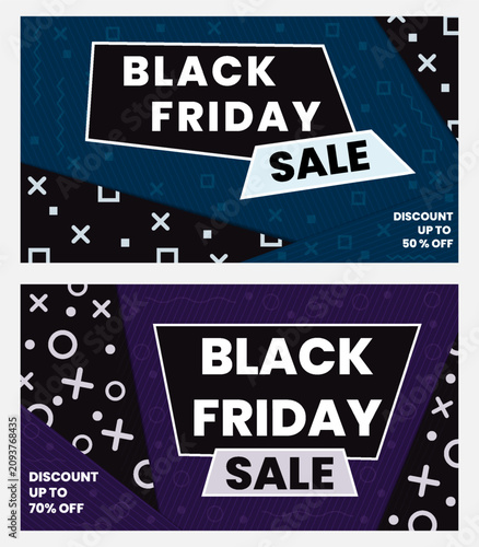 Modern Black Friday Discount Banner Template Set with Memphis Geometric Design