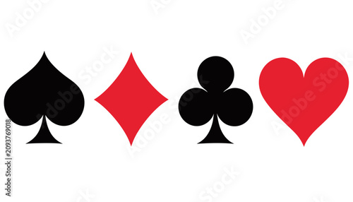 Set of four classic playing card suit symbols featuring spades, diamonds, clubs, and hearts for games