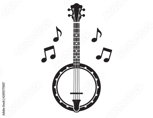 Classic banjo musical instrument vector illustration, traditional folk music banjo graphic, country music instrument icon, acoustic stringed banjo design element for music themes.