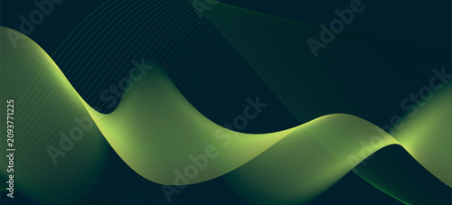 Abstract Neon Green Wavy Lines Background, Digital Tech Flowing Wireframe Texture Image