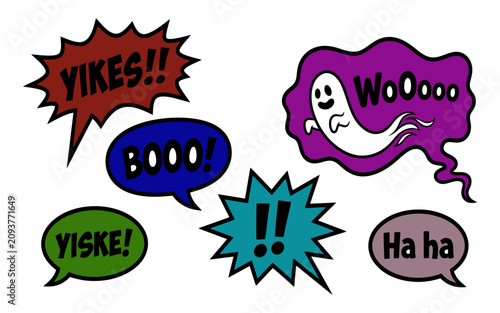 Spooky halloween speech bubbles and ghost illustration for party decorations costume design and seasonal marketing