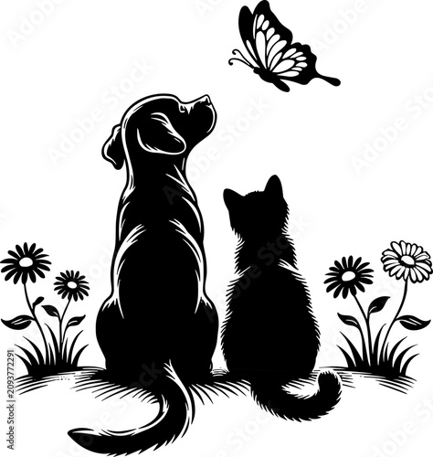 Floral cat dog and butterfly svg