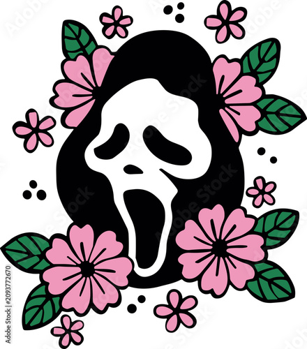 Floral ghost svg, Floral scream svg, Scary face svg, Halloween svg,