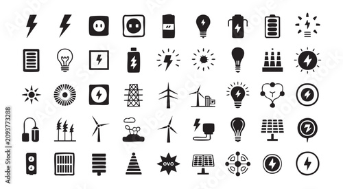 Fotografía Sustainable energy icons and renewable power source symbols collection on transparent background
