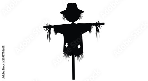 Cuadro en lienzo Scarecrow figure with hat and patched clothing black silhouette