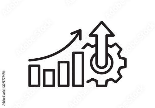 Business Growth Strategy with Gear and Up Arrow Line Icon Vector Illustration Isolated on White Background