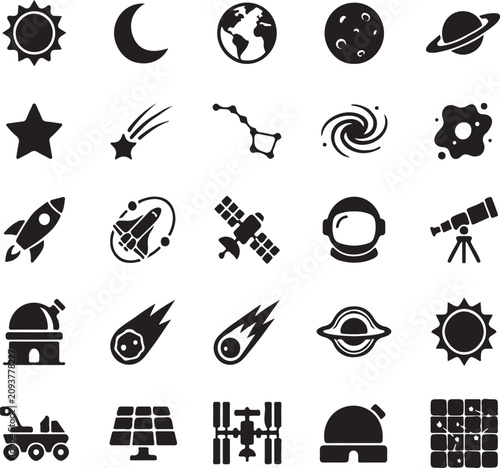 Canvas-taulu Collection of black space and astronomy featuring planets, stars, rockets, teles