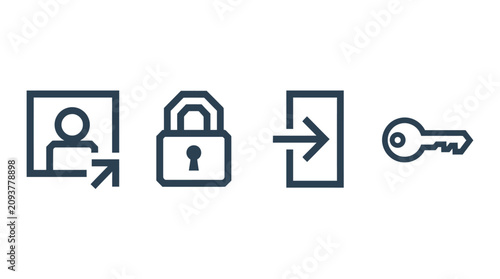 Security and access icons featuring user lock login and key symbols