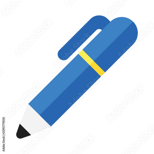 Blue marker pen writing tool flat vector icon with stationery, education
