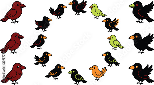halloween crow , Colorful Bird Icons, Vector Birds, Avian Illustrations, Bird Silhouettes