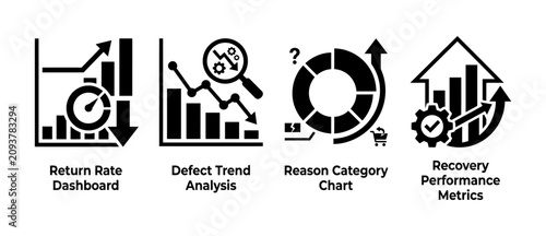 Tableau sur toile Collection of business analytics icons showcasing return rate dashboard, defect