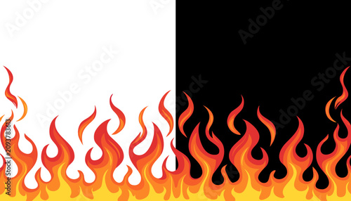 Horizontal seamless border of stylized fire flames in vector format for creative designs