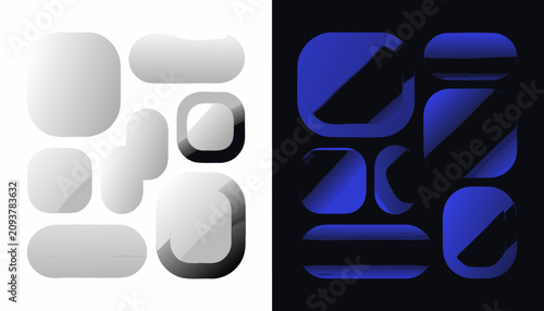 Set of rounded rectangular glossy buttons with metallic gradients for web design projects
