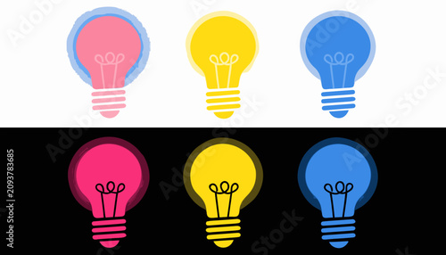 Creative set of six colorful lightbulb icons representing innovation and bright ideas in design
