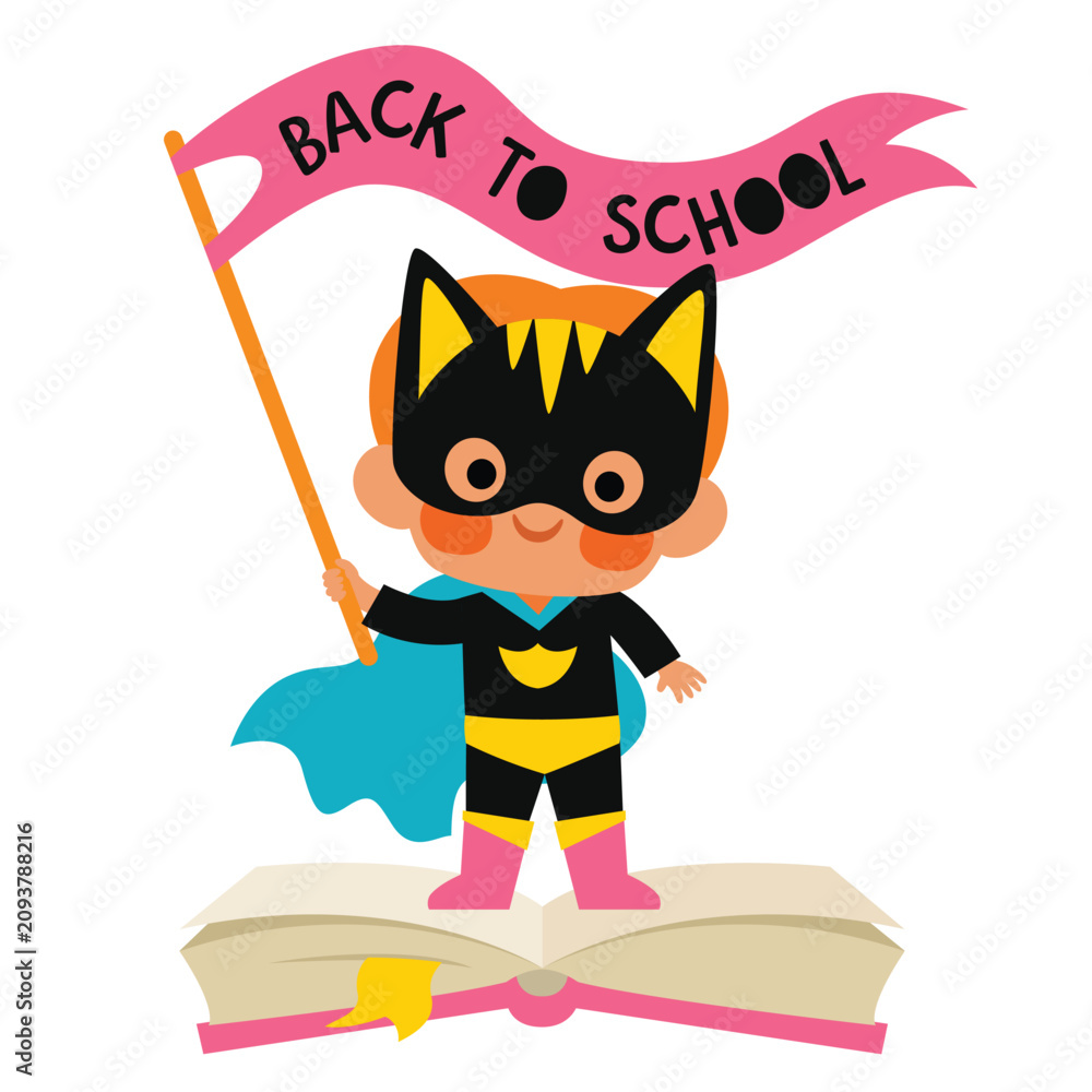 Fototapeta premium Cartoon Student in Superhero Costume