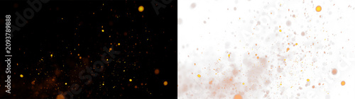 Fire embers and floating sparks fill the air creating a visual display of bright colors on a clear background