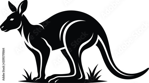 Photography Kangaroo Black Silhouette Graphic Illustration Standing in Grass for Australian