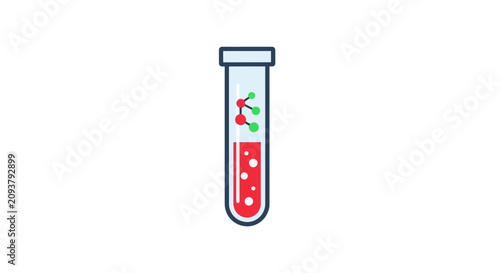 Test tube with molecules and red liquid, medical and science concept, flat design