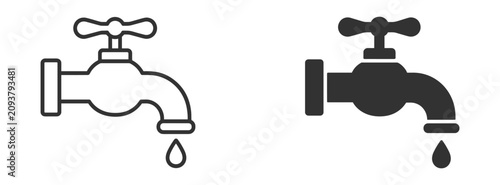 Konstfotografi Water faucet icon set with dripping tap, plumbing, leak, pipe, household utility