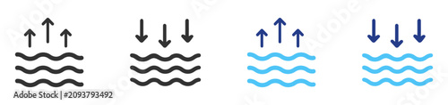 Cuadro en lienzo Water evaporation and absorption icon set with vapor, water surface, hydrology,