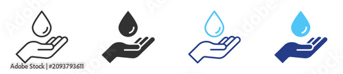Fotografía Water care icon set with hand, water droplet, hydration, protection, conservatio