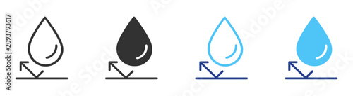 Fotografie Waterproof surface icon set with water droplet, hydrophobic coating, water repel