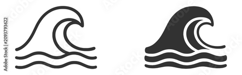 Foto Outline ocean wave icons collection featuring sea wave, surf, tide, water, marin